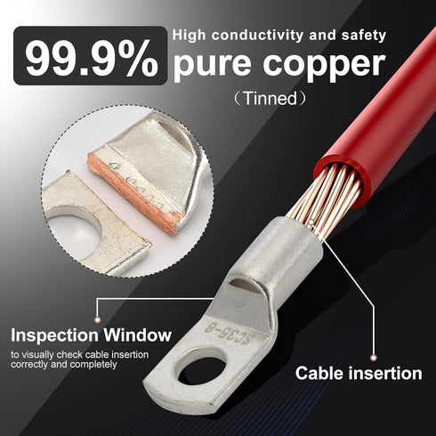 Thick Copper Lugs, Electric Wire Lugs AWG2 4 6 8 10 12 Gauge, 80Pcs Tinned Heavy Duty Battery Cable Lugs with Heat