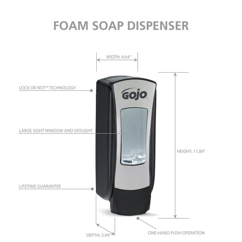 GOJO ADX-12 1250 mL ADX-12 (Pack 1) 8888-06 Push-Style Foam Soap Dispenser, Chrome/Black, for Soap Refills
