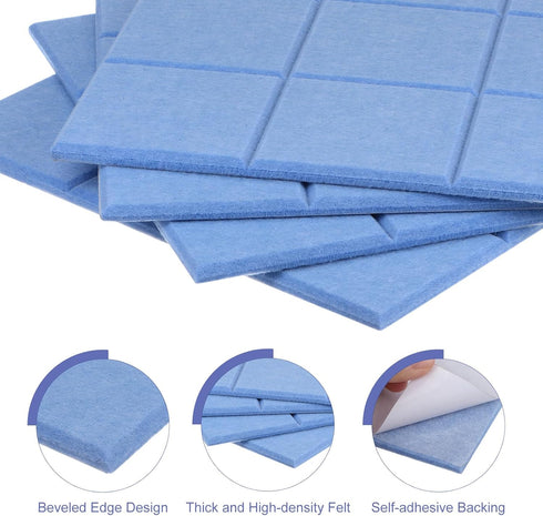 PATIKIL Felt Bulletin Board, 12"x12" 6 Packs Self Adhesive Textured Tiles for Sound Proofing Wall Panels