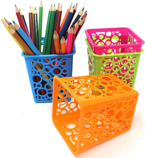 Desktop Office Storage Organizer, Hollow Pen Pencil Holder Basket, Set of 4