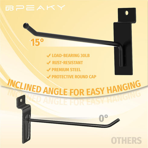 25PC Black Slatwall Hooks 8 Inch, Heavy Duty Slatwall Accessories, Tool Hanger for Slat Wall
