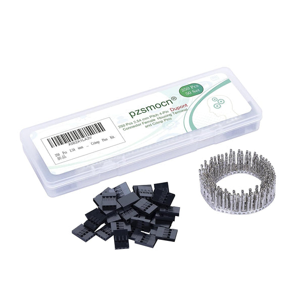 50 Sets Dupont 2.54 mm Pitch 4-Pin Female Adapter Cable Connector Accessories, 250 Pieces Crimp Pins Kit