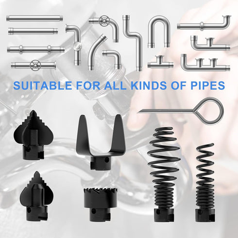 7PCS Drain Cleaner Combination Cutter Head Set, 16mm Manganese Steel for Drain Cleaning Machines