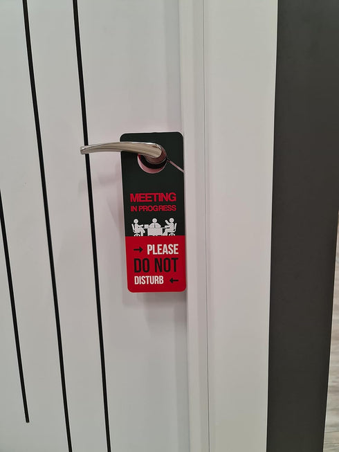 Meeting In Progress Do Not Disturb Door Hanger Sign, 2 Pack, Double Sided, Ideal for Offices and Online Sessions