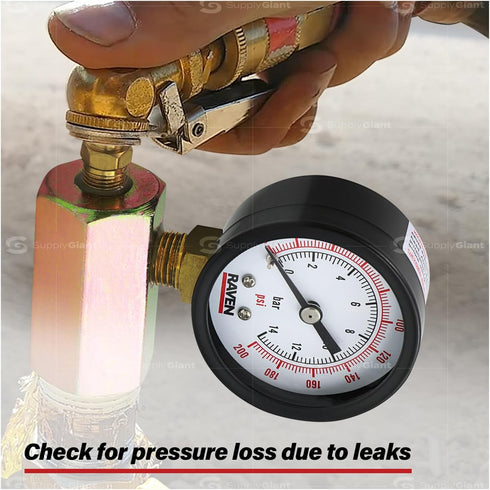 Low Pressure Gas Tester Gauge SH74-422, 0-200 PSI, 3/4" FIP Hex Body with 2" Display