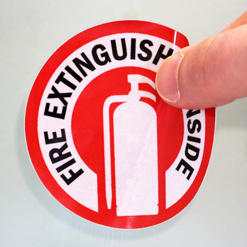 SmartSign Fire Extinguisher Inside Stickers, 2.75" x 2.75" Reflective Labels with Aggressive Adhesive, Pack of 6