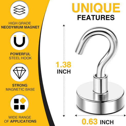 DIYMAG Magnetic Hooks - 30Lbs Strong Heavy Duty Cruise Magnet Hooks for Classroom, Fridge, Kitchen, Garage, Office, 15