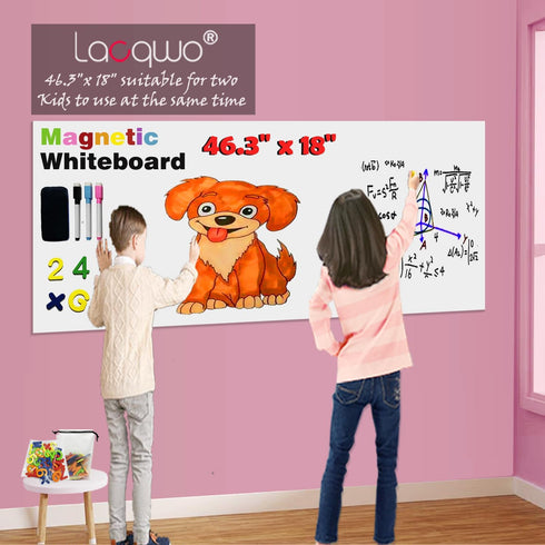 Magnetic Whiteboard Paper for Wall 46.3" x 18", Adhesive Dry Erase White Board Sticker with 53 Magnetic Letters, 6