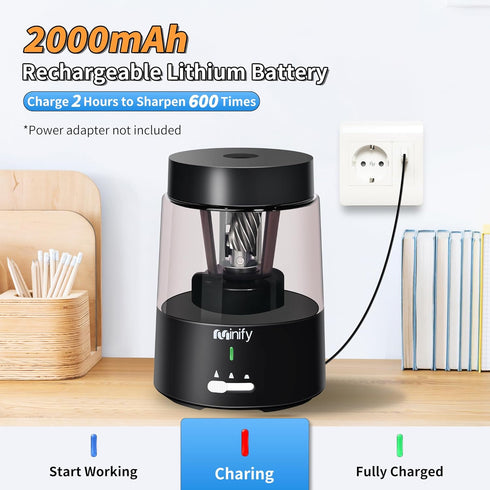 Electric Pencil Sharpener Heavy Duty Blade, Rechargeable Battery Powered for 6-8mm Colored Pencils, Auto Stop