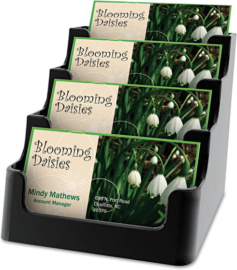 Deflecto Sustainable Office Recycled Business Card Holder Stand, 4 Compartments, Holds 200 Cards, Black