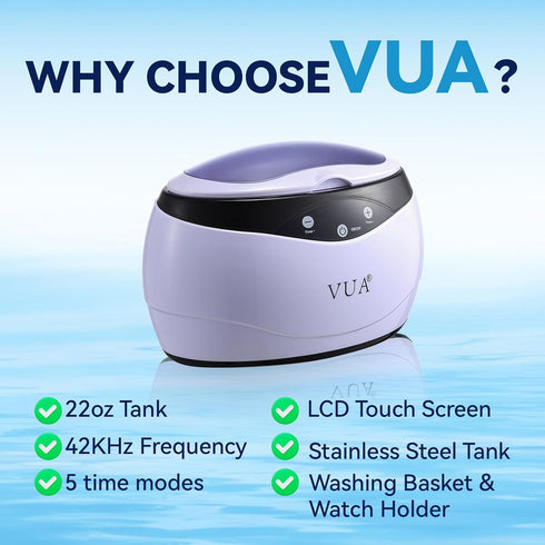 VUA 22oz 304 5 Ultrasonic Jewelry Cleaner, Ring Cleaner, Ultrasonic Cleaner Machine, Stainless Steel Tank, Time Modes
