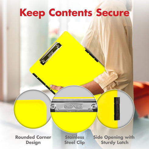 Dexas Slimcase 2 Storage Clipboard, Neon Yellow, Office Supplies Clipboards for Organizing, A4 Holder