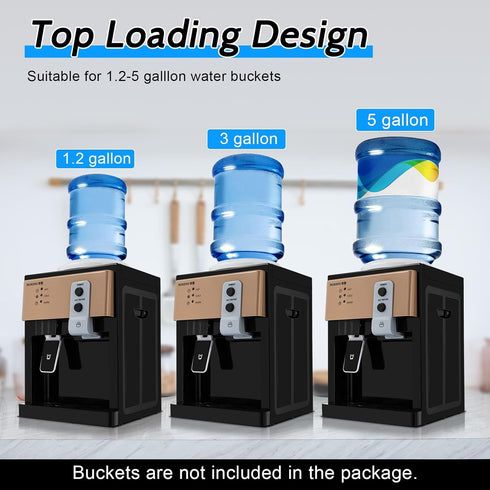 GDIFLS Countertop 1.2~5 3 Settings 197 6 Water Cooler for Gallon - Small Water Dispenser w/ Temp (Hot/Cold/Warm), Heats