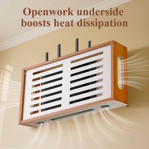OVECIOPO 13.9"x4.33"x7.68" Router Shelf Wall Mount, WiFi Router Box Hider & Modem Storage Box with Cable Holes | Cable