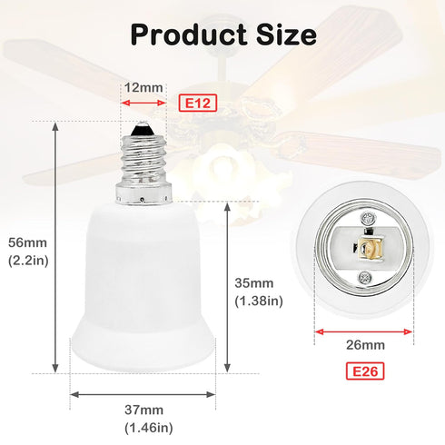 ATREFUU 2 Pack E12 E26 E12 E26 Bulb 2pcs to Adapters, Candelabra Base to Medium Base Light Socket Adapter for Ceiling