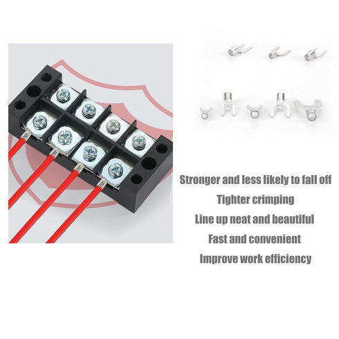 250pcs Non-Insulated Fork Terminals, Copper Fork Wire Connectors for AWG 22-10 Crimp Fork End Terminal