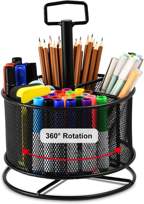 Marbrasse Mesh Desk Organizer, 360-Degree Rotating Multi-Functional Pen Holder, 4 Compartments for Home Office Storage