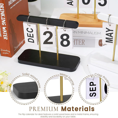 Roucerlin Countdown Wood & Metal Perpetual Flip Calendar, Reusable Wooden Desk Calendar Standing Flip, Daily Desk
