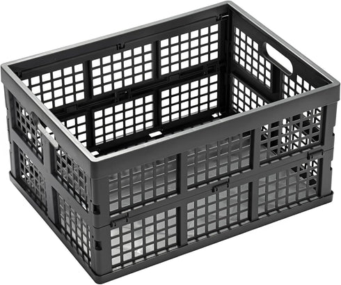Eslite 34L Large Collapsible Plastic Folding Storage Crates, Pack of 3 (Grey)
