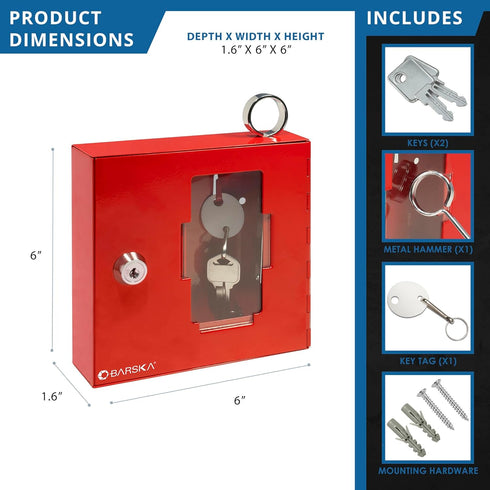Barska Red Key Lock Breakable Glass Window Alarm with Attached Hammer for Emergency
