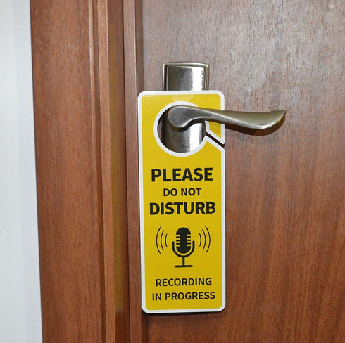 Recording in Progress - Please Do Not Disturb Sign, Plastic Door Knob Hanger Sign, Double Sided, 2 Pack