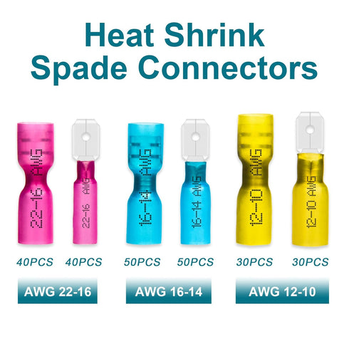 MENTBERY 240 PCS Heat Shrink Spade Connectors, 22-10 AWG, Male and Female Wire Connectors