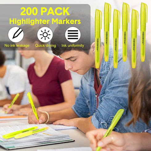 Thenshop 200 Pcs Yellow Highlighters Bulk, Pocket Style Gel Highlighter for Bible, No Bleed Thin Highlighters for Adults