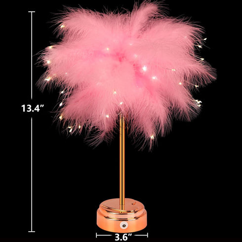 Pink Feather Lamp, LED Atmosphere Feather Night Lights, Bedside Lamps for Mother, Girlfriend, Home Girl Room