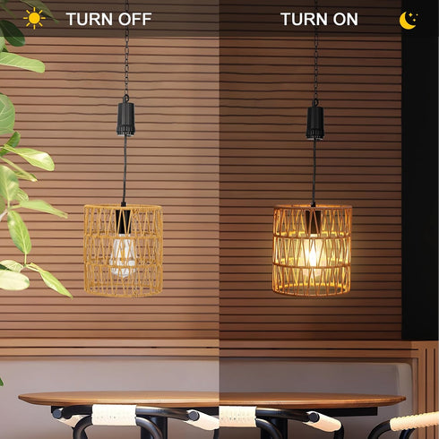 Bulb,4*AA Livinlarge Battery Operated Chandelier,Hanging Rattan Pendant Lights with Timer,Gazebo Lights with Warm White