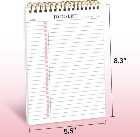 To Do List Notepad, Undated Daily Planner with Checklist, Spiral Waterproof Cover, Pink, 52 Sheets, 5.5"*8.3" A5 Size