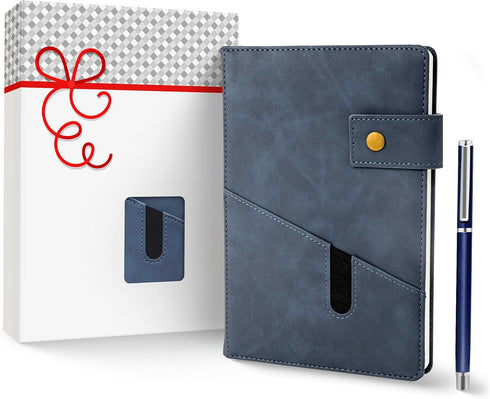 Promot PU Leather Notebook with Pen - A5 Lined Daily Journals for Writing, 200 Pages, Storm Blue