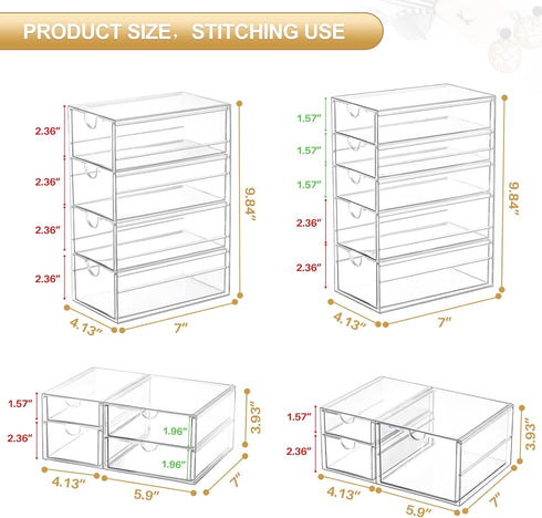 Makeup Organizer with 16 Drawers, 4 Pcs Desktop Office Supplies, Clear Accessories, Dustproof Drawer Storage