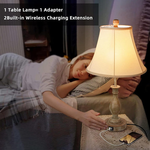 3-Way Dimmable 2 (Pack 1-Beige LALISU Farmhouse Table Lamp Touch Control Table Lamp, Modern Nightstand Lamp with USB
