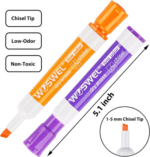 50 Count 10 WOSWEL Dry Erase Markers Bulk, Chisel Tip Whiteboard Markers, Low Odor Thick Dry Erasable Markers, Assorted