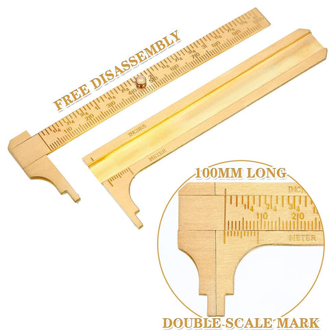 2 Pcs Brass Vernier Caliper, Pocket Caliper Handy Tool with Double Scale Sliding Gauge for Measurement