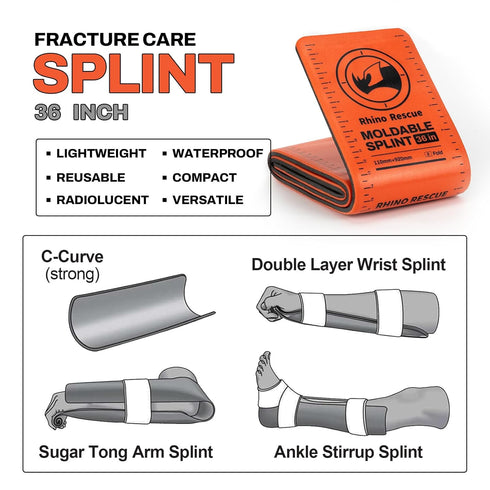 36" 4.3" (6, RHINO RESCUE First Aid Splint X Orange-Gray, Keep Bones in Position Splint Bundle)