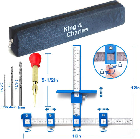 King&Charles Cabinet Hardware Jig with Automatic Hole Punch and Drill Bits for Handles and Pulls