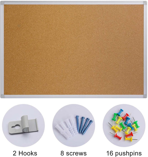 Board2by Cork Board Bulletin Board 20 x 30 Inches, Silver Aluminium Framed Large Notice Pin Board