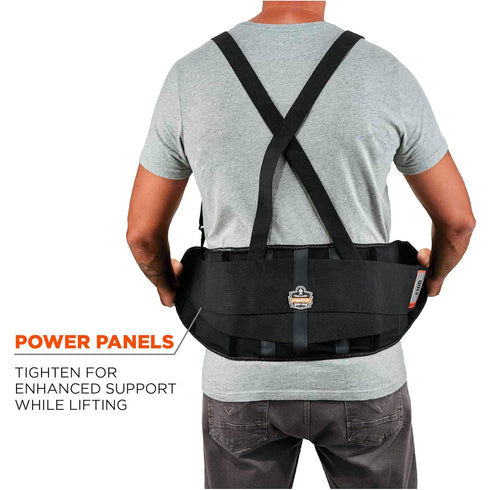 Ergodyne ProFlex Back Support Brace, 8" Spandex Belt, Adjustable, Removable Straps, Small, Black, 100