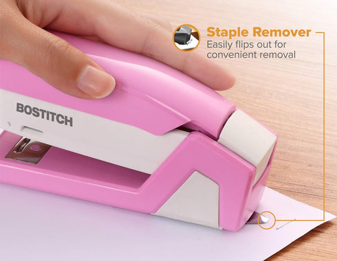 Bostitch Office InCourage Compact Stapler, Spring-Powered, BCA Pink (1588), Plastic Half Strip