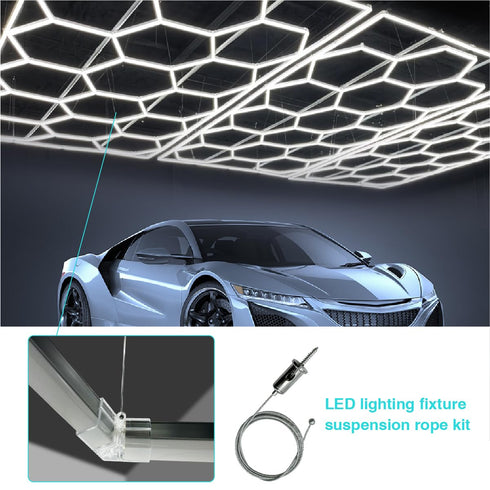 12 Sets 8.2ft, (2.5m 12pcs) Hexagon Lights Suspension Cables Kit Steel Hanging Hex Honeycomb LED Garage Light
