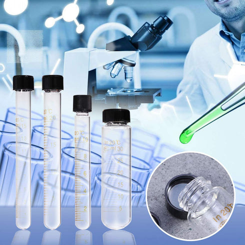 8 Pcs Graduated Glass Test Tubes with Screw Caps - 10ml, 15ml, 20ml, 30ml