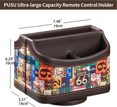 PUSU Colorful Pattern Remote Control Holder, PU Leather 360° Rotatable Nightstand Organizer for TV Remotes/Office