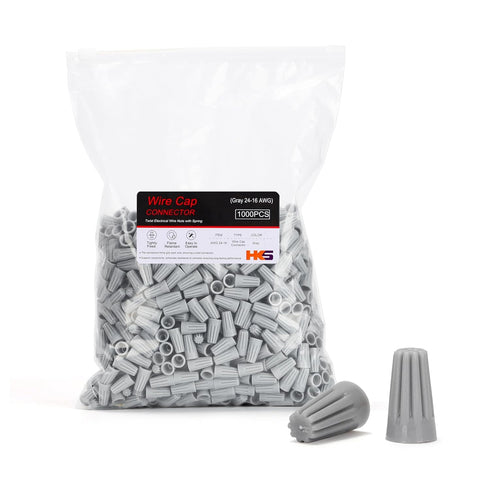 HKS 1000 PCS Gray Wire Caps, AWG 24-16, Twist-On Screw Nuts Insulated Electrical Wire Connectors