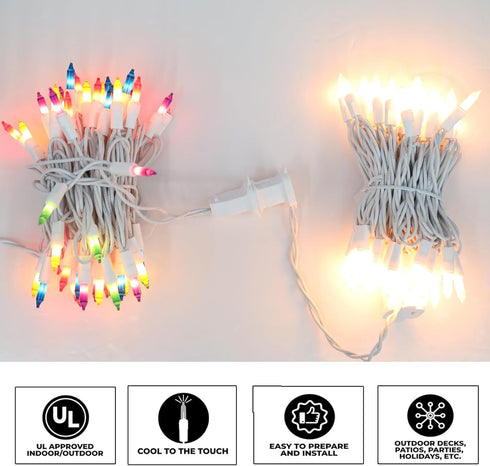 2 Pack 13ft 50 120V Vigdur Clear Outdoor String Lights on White Wire Cord, UL Approved for Indoor/Outdoors Use