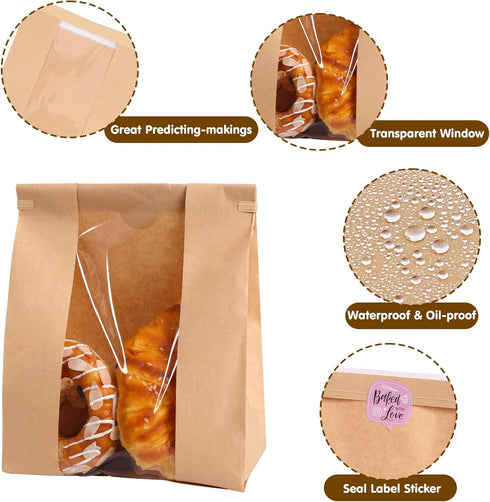 60 Pack 13.7x8.3x3.5 Inches, 72Pcs Moretoes Large Sourdough Bread Bags for Homemade Bread, Paper Bakery Bags with Tin