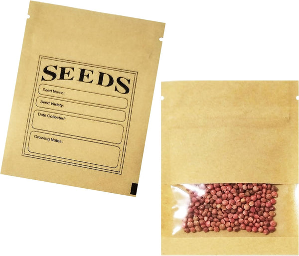 PABCK 100 Pack Small Resealable Seed Envelopes 2.7x3.7inch, Brown Kraft Paper with Seed Collecting Template