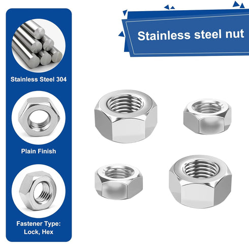 QISHENG 100 #6-32 18-8 A2(304) PCS Stainless Steel SAE Hex Nuts,Stainless Steel Nut,Home Nut