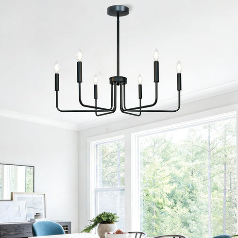 Lurinenna 6-Light Black Farmhouse Chandelier, Rustic Industrial Modern Ceiling Pendant Light, Adjustable Hanging Lamp