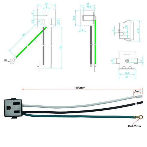 15A/125V Panel Mount AC Outlet, NEMA 5-15R Snap-In Receptacle, Grounding Power Socket with 14AWG Leads